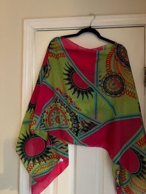 Bright Pink & Lime Sunburst Sheer Scarf Top- Women's Accessory